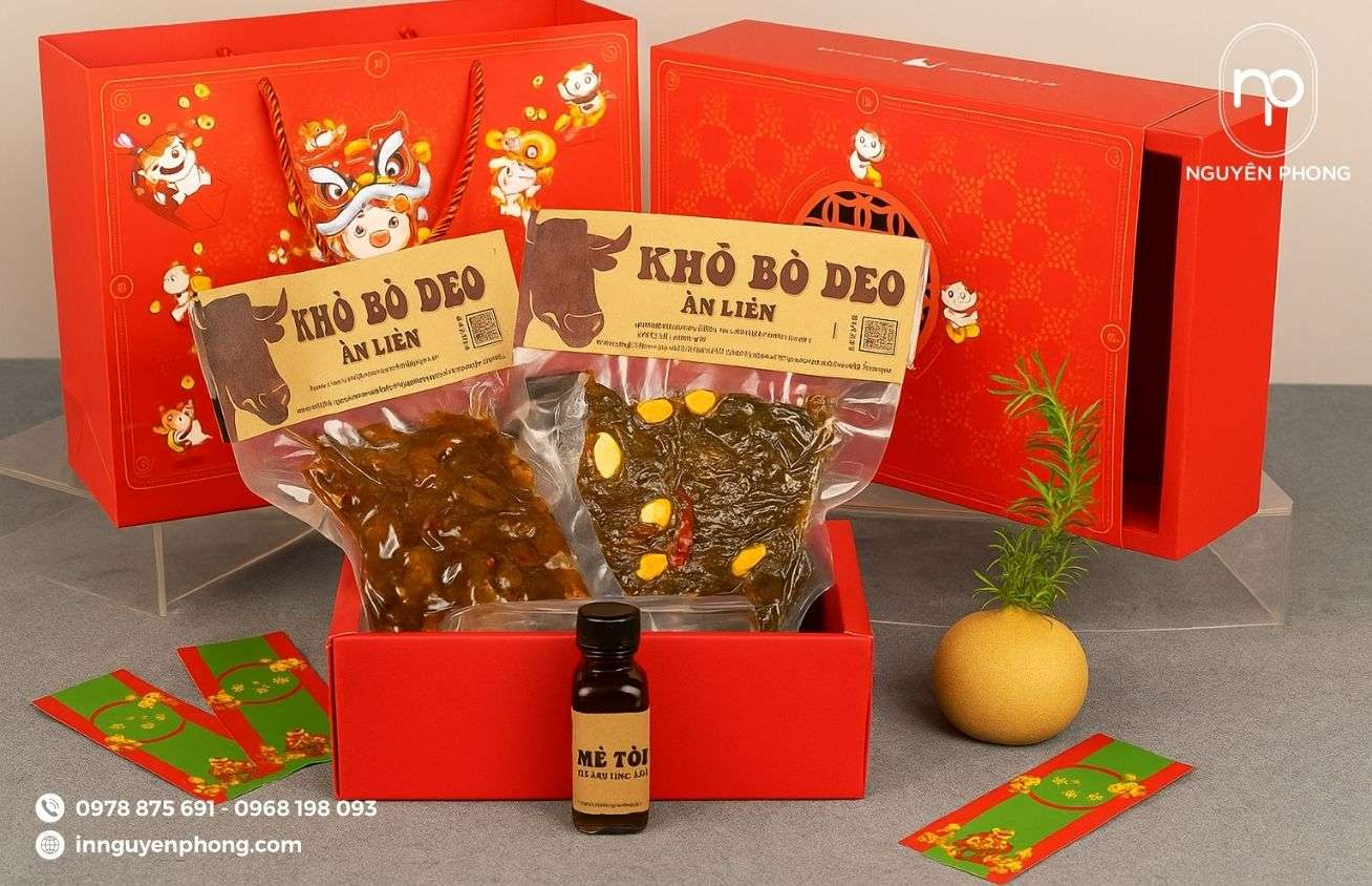 Mẫu túi giấy đựng thịt sấy hương vị Tết